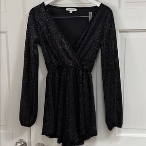 Francesca's Collections Black Sparkle Long Sleeve Romper